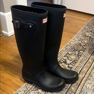 Women’s Tall Hunter Matte Black Rain Boots with Fleece Liner